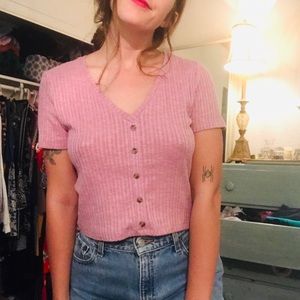 PINK | button down crop